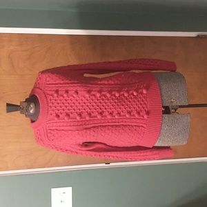 Chunky j crew red sweater with pom poms
